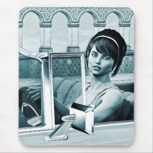 Vintage-Blaue-Glamour-Frauenporträt-Kunst Mousepad