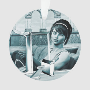 Vintage-Blaue-Glamour-Frauenporträt-Kunst Ornament
