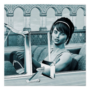 Vintage-Blaue-Glamour-Frauenporträt-Kunst Poster