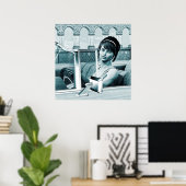 Vintage-Blaue-Glamour-Frauenporträt-Kunst Poster (Heimbüro)