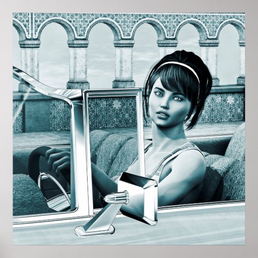 Vintage-Blaue-Glamour-Frauenporträt-Kunst Poster (Vorne)