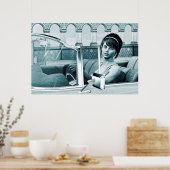 Vintage-Blaue-Glamour-Frauenporträt-Kunst Poster (Küche)