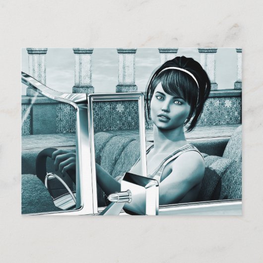 Vintage-Blaue-Glamour-Frauenporträt-Kunst Postkarte (Vorderseite)