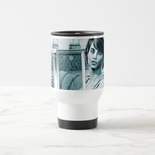 Vintage-Blaue-Glamour-Frauenporträt-Kunst Reisebecher (Mittel)