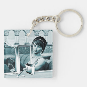 Vintage-Blaue-Glamour-Frauenporträt-Kunst Schlüsselanhänger