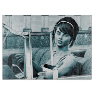 Vintage-Blaue-Glamour-Frauenporträt-Kunst Schneidebrett