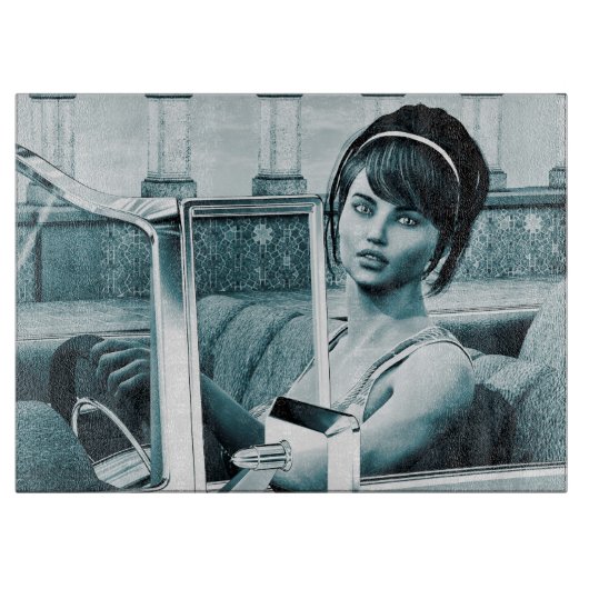 Vintage-Blaue-Glamour-Frauenporträt-Kunst Schneidebrett (Vorderseite)