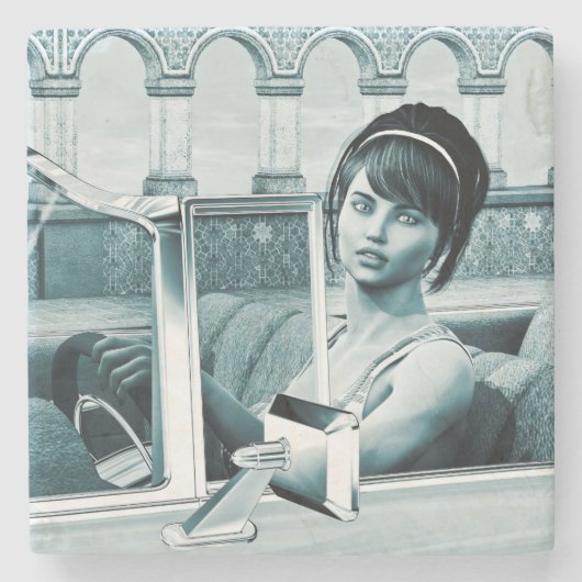 Vintage-Blaue-Glamour-Frauenporträt-Kunst Steinuntersetzer (Vorderseite)