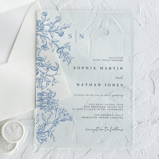 Vintage Blaue Hochzeit Acryleinladungen