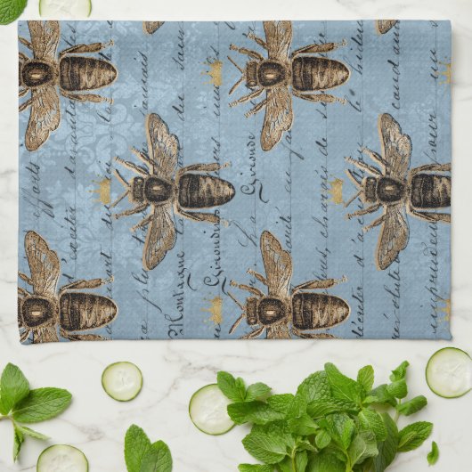 Vintage blaue Honig-Biene Geschirrtuch (Gefaltet)