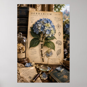 Vintage Blaue Hortensie Naturalisten-Studien-Wandk Poster