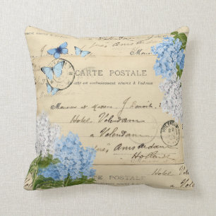 Vintage blaue Hortensie Paris Postkarten-Wurfkisse Kissen