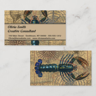 Vintage Blaue Hummer-Karten-Collage: Nautilus Küst Visitenkarte