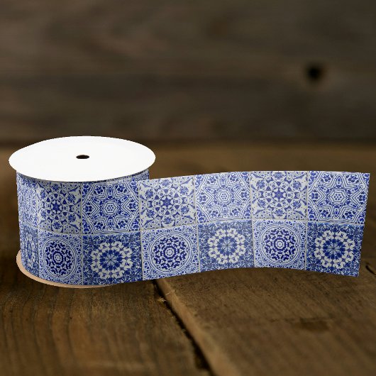 Vintage blaue Kacheln - altes Bauernhaus Satinband