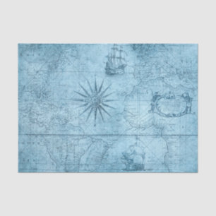 Vintage blaue Karte und Schiffe Seidenpapier