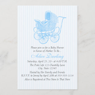 Vintage Blaue Kinderwagen-Baby-Party Einladung