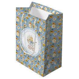 Vintage Blaue Kinderwagen-Blumen-Geschenktasche fü Mittlere Geschenktüte