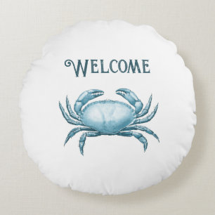Vintage Blaue Krabbe Nautilus-Wildlife-Strandhaus Rundes Kissen