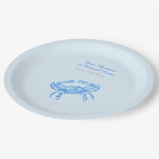 Vintage blaue Krabbe personalisiert Pappteller (Schrägansicht)