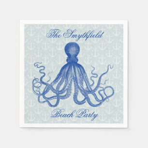 Vintage blaue Krake mit Anker-Strand-Party Serviette