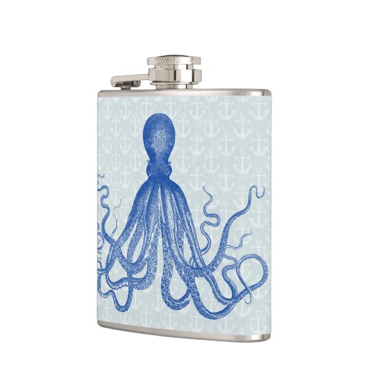 Vintage blaue Krake mit Ankern Flachmann (Links)