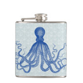 Vintage blaue Krake mit Ankern Flachmann (Vorderseite)