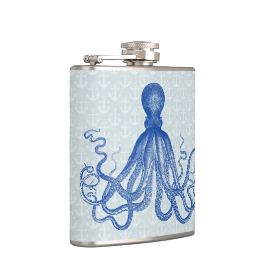 Vintage blaue Krake mit Ankern Flachmann (Rechts)