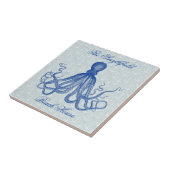 Vintage blaue Krake mit den Ankern personalisiert Fliese (Seite)