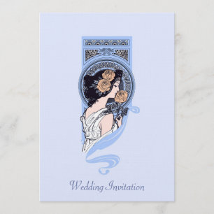 Vintage blaue Kunst nouveau Einladung