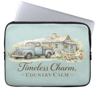 Vintage Blaue Lastwagen Cottage Wildblumen Ruhe Laptopschutzhülle