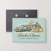 Vintage Blaue Lastwagen Hütte Wildblumen Friedlich Button (Vorderseite/Rückseite)