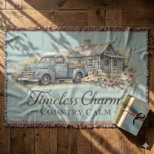 Vintage Blaue Lastwagen Hütte Wildblumen Friedlich Decke
