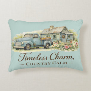 Vintage Blaue Lastwagen Hütte Wildblumen Friedlich Dekokissen