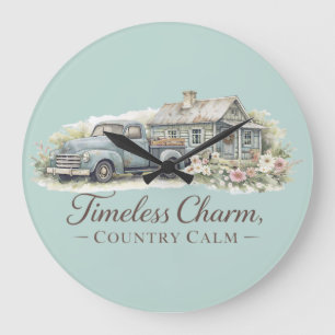 Vintage Blaue Lastwagen Hütte Wildblumen Friedlich Große Wanduhr