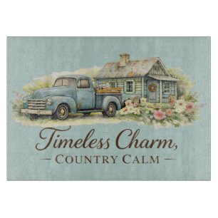 Vintage Blaue Lastwagen Hütte Wildblumen Friedlich Schneidebrett