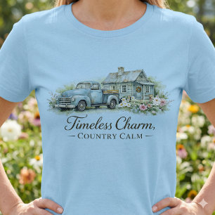 Vintage Blaue Lastwagen Hütte Wildblumen Friedlich T-Shirt