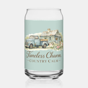 Vintage Blaue Lastwagen-Hütte Wildblumen Ruhe Dosenglas