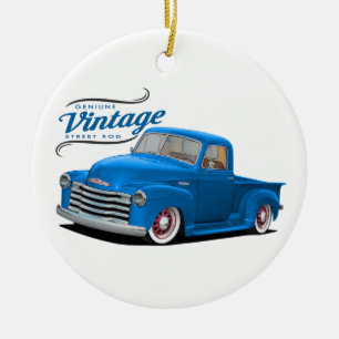 Vintage Blaue Lastwagen Keramik Ornament