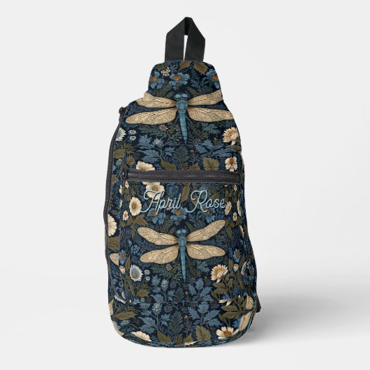 Vintage blaue Libelle Crossbody Bag (Vorderseite)
