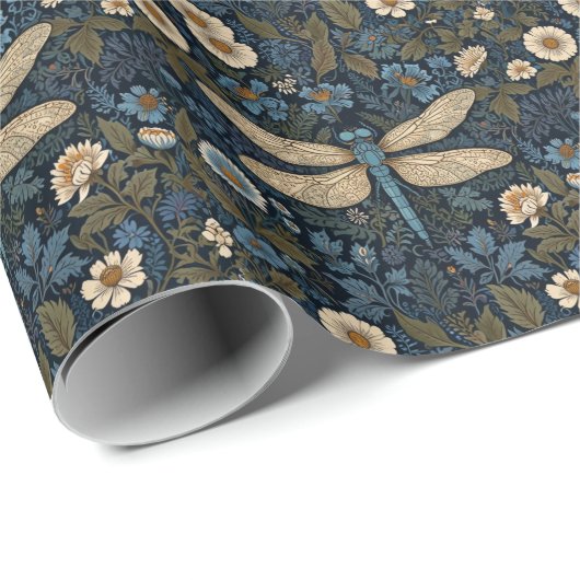 Vintage blaue Libelle Geschenkpapier (Rolleneckpunkt)
