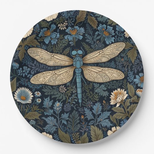 Vintage blaue Libelle Pappteller (Vorderseite)