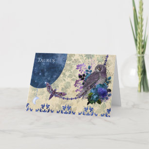 Vintage Blaue Lila Zodiac Stier Geburtstagskarte Karte
