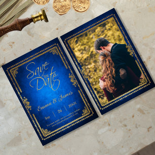 Vintage Blaue Märchenbuch-Cover-Themen-Foto Save The Date