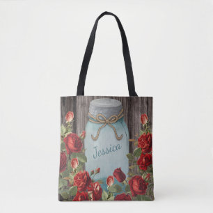 Vintage Blaue Mason-Glas-Florale Name Tasche