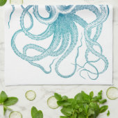 Vintage Blaue Meer-Oktopus Geschirrtuch (Gefaltet)