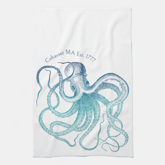 Vintage Blaue Meer-Oktopus Geschirrtuch (Vertikal)