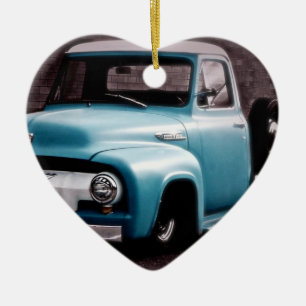 Vintage Blaue Pickup-Truck Keramikornament