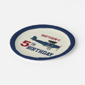 Vintage Blaue Retro-Flugzeug-Geburtstagsfeier Pappteller (Schrägansicht)