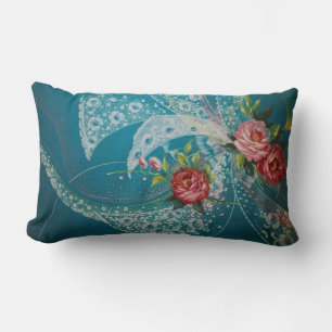 Vintage blaue Rose und Spitzenflora Lendenkissen