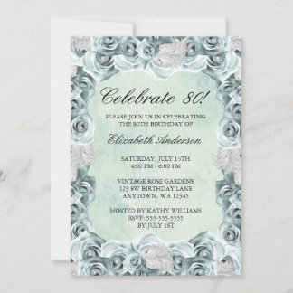 Vintage blaue Rosen und Feder-80. Einladung